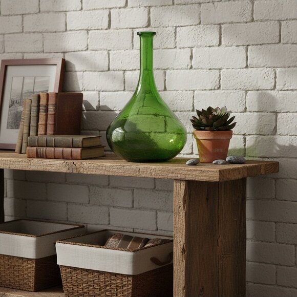 Green Recycled Glass Demijohn Vase 10” Thick Decorative Bottle Rustic Farmhouse - Picture 1 of 4